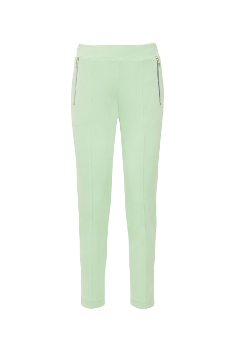 Gizia Rubber Waisted Green Trousers With Metal Zipper Detail. 1