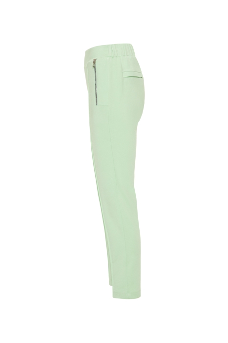 Gizia Rubber Waisted Green Trousers With Metal Zipper Detail. 2