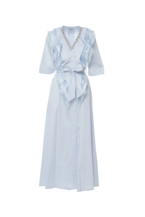 Gizia Stone And Belt Detailed Long Blue Dress. 1
