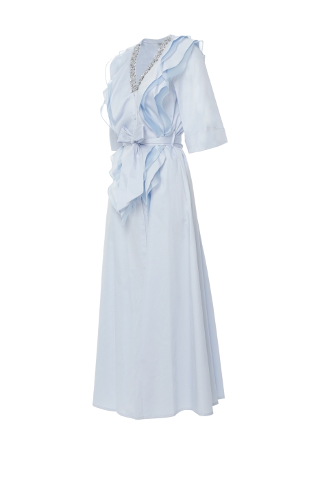 Gizia Stone And Belt Detailed Long Blue Dress. 2
