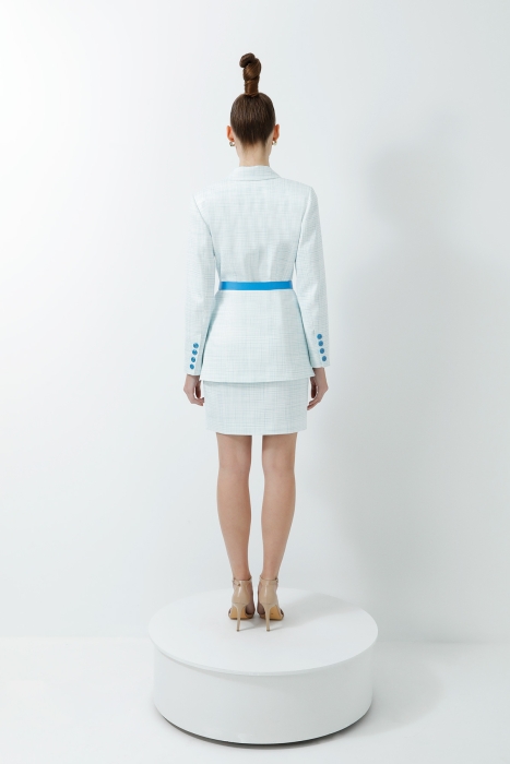 Gizia Blue Sports Suit With Mini Skirt With A Belt At The Waist and Studs At The Front. 3 Gizia Blue Sports Suit With Mini Skirt With A Belt At The Waist and Studs At The Front. 3