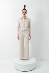 Gizia Beige Suit With Pocket Detailed Jacket and Trousers. 3