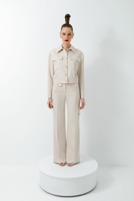 Gizia Beige Suit With Pocket Detailed Jacket and Trousers. 1