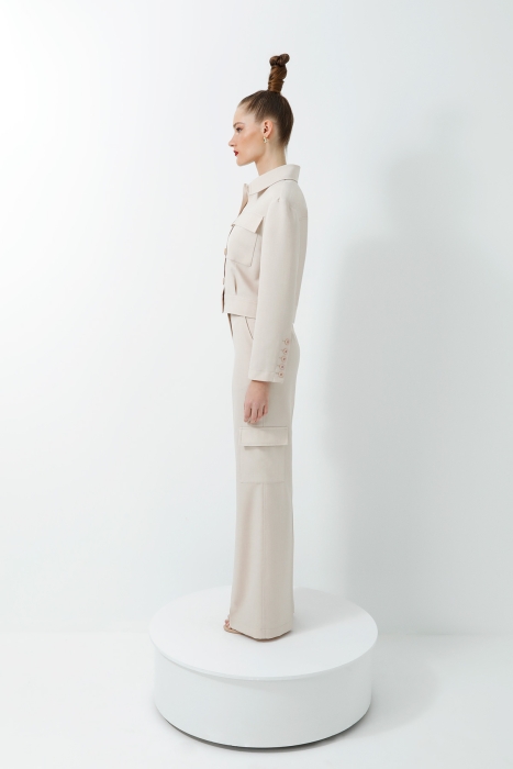 Gizia Beige Suit With Pocket Detailed Jacket and Trousers. 2