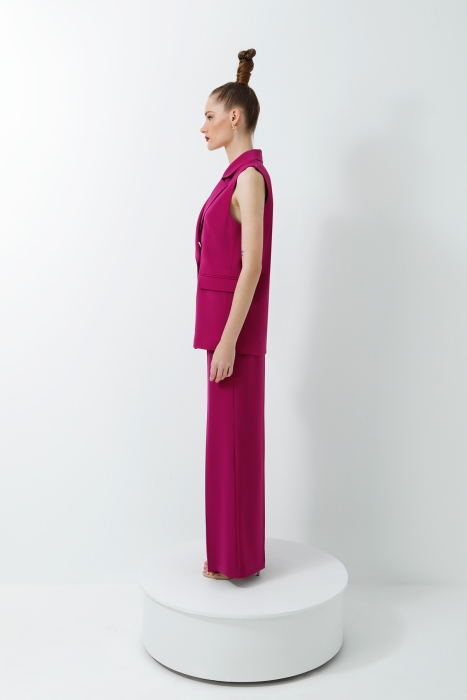 Gizia Pink Women's Suit with Gold Detail Casual Cut Vest and Trousers. 2 Gizia Pink Women's Suit with Gold Detail Casual Cut Vest and Trousers. 2