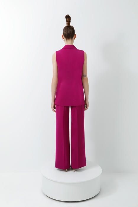 Gizia Pink Women's Suit with Gold Detail Casual Cut Vest and Trousers. 3 Gizia Pink Women's Suit with Gold Detail Casual Cut Vest and Trousers. 3