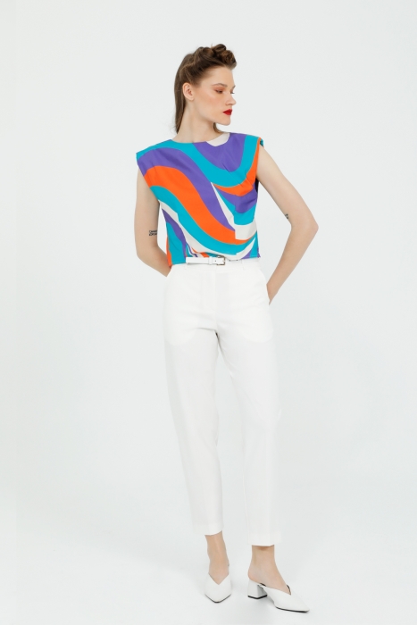 Gizia Turquoise Blouse with Wadding Sleeves with Patterned Back Detail. 1 Gizia Turquoise Blouse with Wadding Sleeves with Patterned Back Detail. 1
