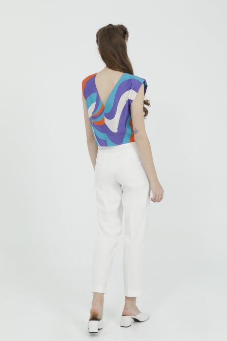 Gizia Turquoise Blouse with Wadding Sleeves with Patterned Back Detail. 3 Gizia Turquoise Blouse with Wadding Sleeves with Patterned Back Detail. 3