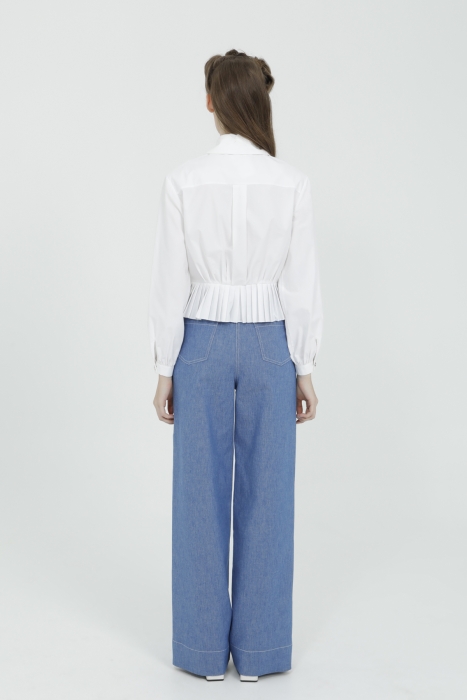 Gizia White Shirt With Pleated Detail Crystal Buttons. 3