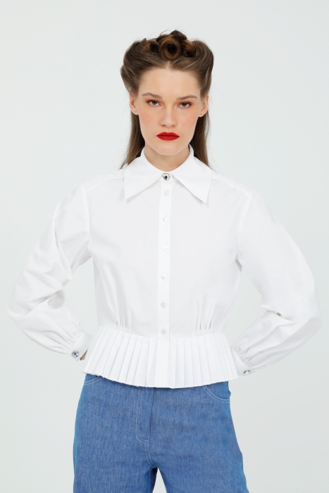 Gizia White Shirt With Pleated Detail Crystal Buttons. 1