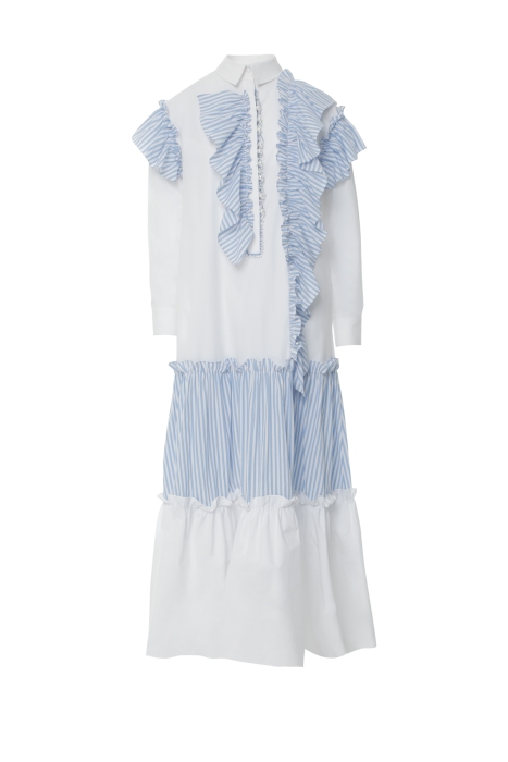 Gizia Floor-to-Floor White Dress With Ruffled Embroidery Detail. 4