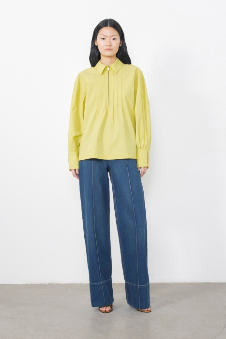 Gizia Green Blouse With Front Ribbed Sleeves With Zipper Slits. 1 Gizia Green Blouse With Front Ribbed Sleeves With Zipper Slits. 1