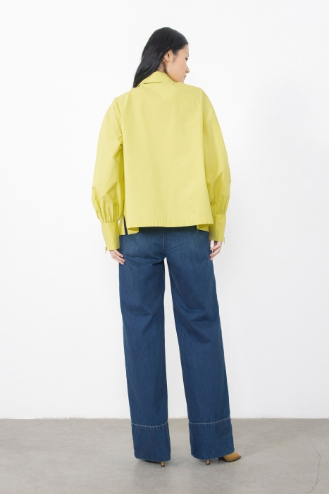 Gizia Green Blouse With Front Ribbed Sleeves With Zipper Slits. 4