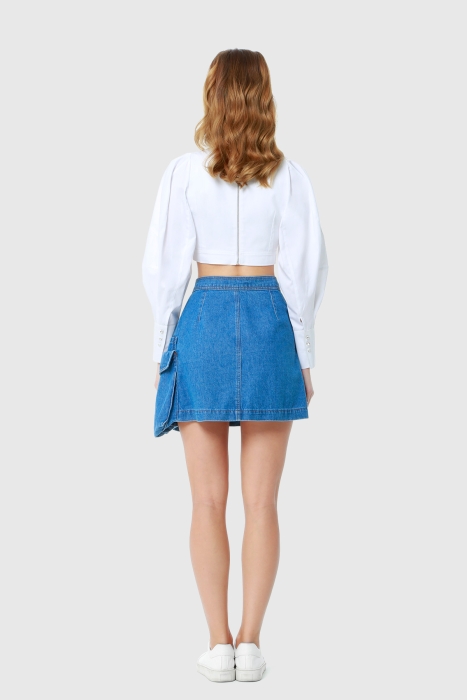 Gizia Blue Mini Skirt With Asymmetric Double Breasted Closure Jetting Pocket Detail. 3