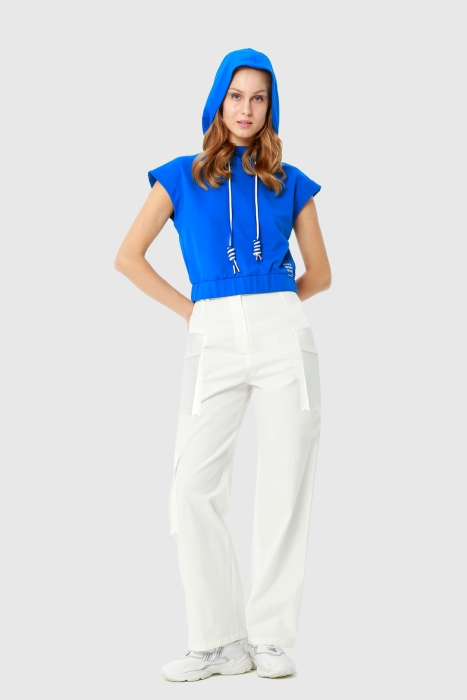 Gizia Comfortable Cut Sleeveless Saxe Blue Sweatshirt with Hoodie. 1 Gizia Comfortable Cut Sleeveless Saxe Blue Sweatshirt with Hoodie. 1