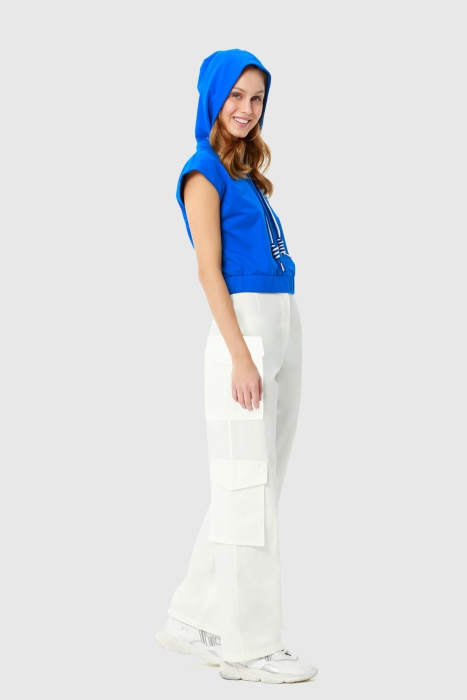 Gizia Comfortable Cut Sleeveless Saxe Blue Sweatshirt with Hoodie. 2 Gizia Comfortable Cut Sleeveless Saxe Blue Sweatshirt with Hoodie. 2