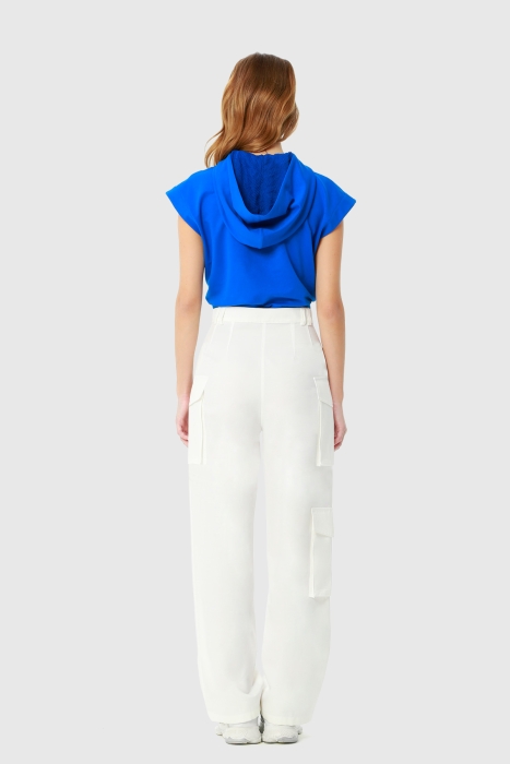 Gizia Comfortable Cut Sleeveless Saxe Blue Sweatshirt with Hoodie. 3 Gizia Comfortable Cut Sleeveless Saxe Blue Sweatshirt with Hoodie. 3