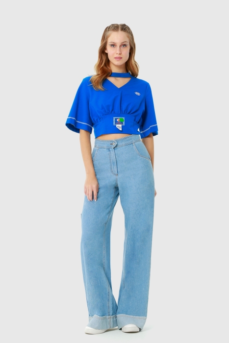 Gizia Corset Detailed Saxe Blue Crop Top. 1 Gizia Corset Detailed Saxe Blue Crop Top. 1