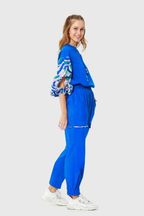 Gizia Comfortable Cut Sweatshirt with Balloon Sleeves and Saxe Blue Tracksuit with Elastic Waist Pockets. 2