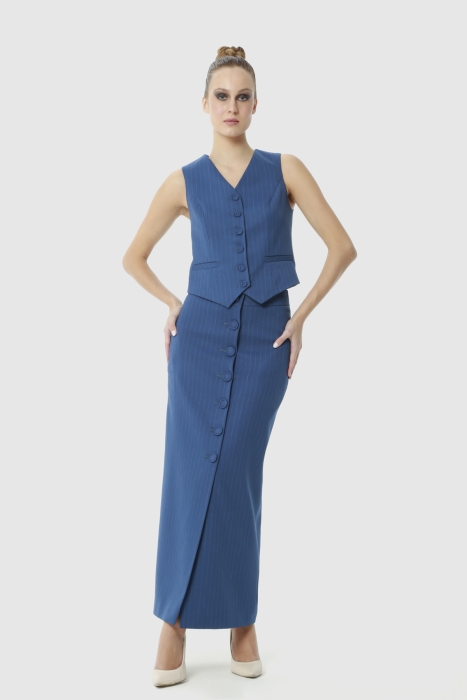 Gizia Long Navy Skirt Suit With Vest. 1