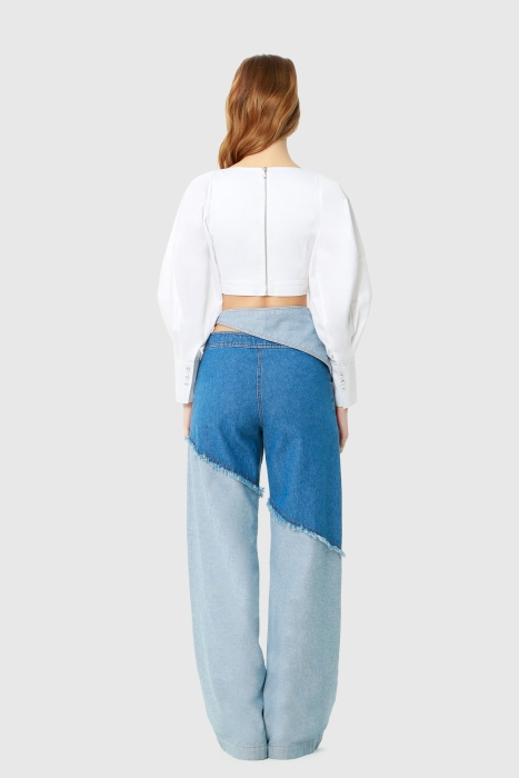 Gizia Asymmetric Cut Palazzo Blue Trousers With Belt Detail. 3