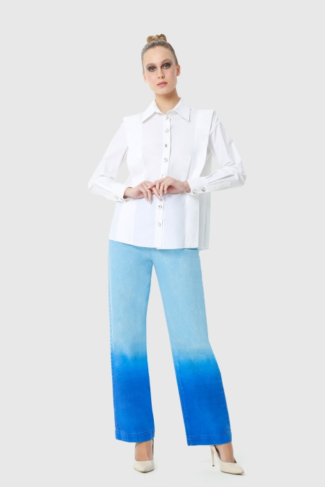Gizia Crystal Button and Shoulder Detailed Poplin White Shirt. 1