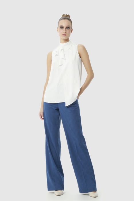 Gizia Ecru Blouse with Flounce Collar. 1 Gizia Ecru Blouse with Flounce Collar. 1