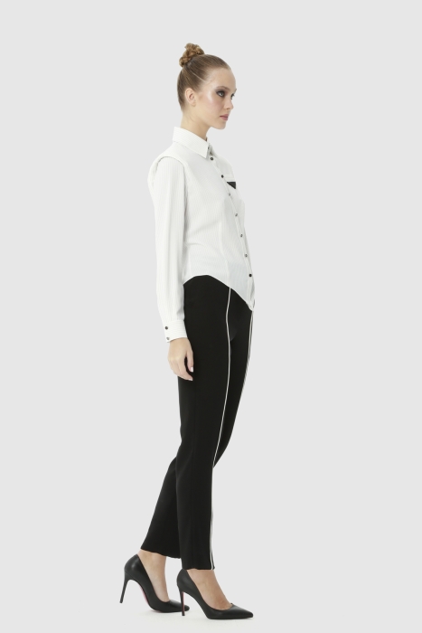 Gizia Striped Pocket Handkerchief Detailed Ecru Blouse With Wadding. 2 Gizia Striped Pocket Handkerchief Detailed Ecru Blouse With Wadding. 2