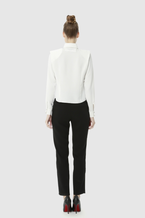 Gizia Striped Pocket Handkerchief Detailed Ecru Blouse With Wadding. 3 Gizia Striped Pocket Handkerchief Detailed Ecru Blouse With Wadding. 3