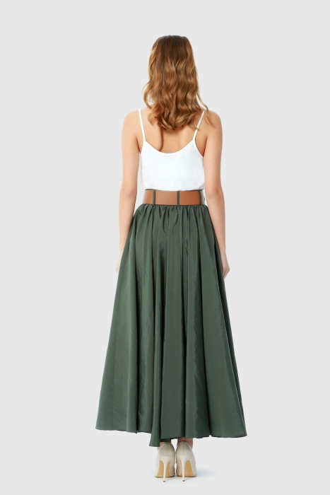 Gizia Green Skirt With Button And Leather Belt. 3 Gizia Green Skirt With Button And Leather Belt. 3