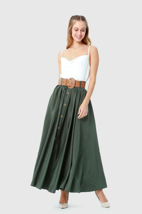 Gizia Green Skirt With Button And Leather Belt. 1