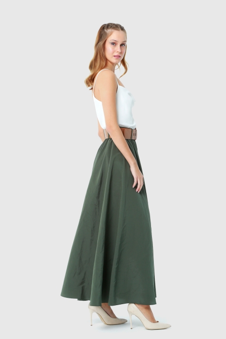 Gizia Green Skirt With Button And Leather Belt. 2