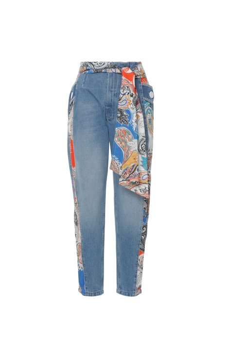 Gizia Epaulette Detail Pleated Patterned Belted Jean Pants With Side Band. 5