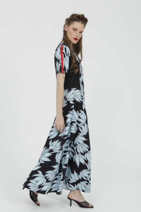 Gizia Blue Suit with Sleeve Brit Button Detail Blouse and Flared Maxi Length Skirt. 2 Gizia Blue Suit with Sleeve Brit Button Detail Blouse and Flared Maxi Length Skirt. 2