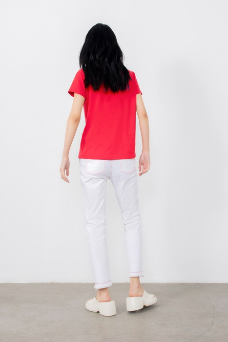 Gizia Jeans with Red Stitching Detail. 3 Gizia Jeans with Red Stitching Detail. 3