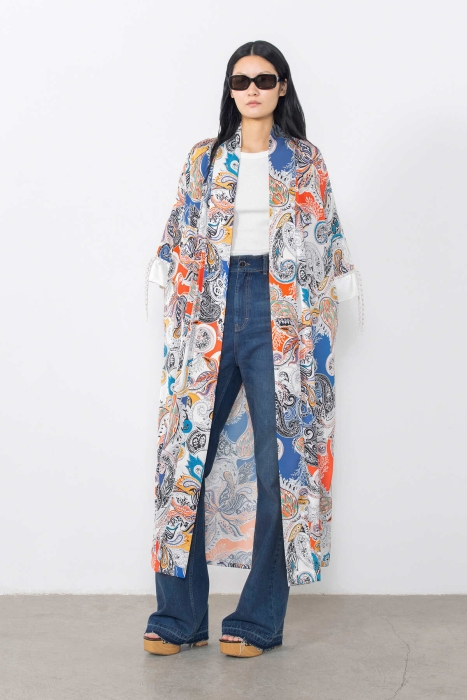 Gizia Lace-Up Detailed Belted Kimono With Band Sleeves. 1