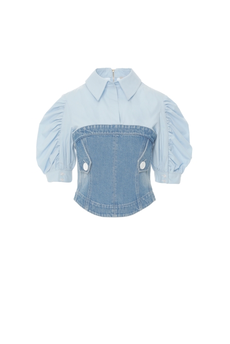 Gizia Blue Shirt With Back Zipper With Shirred Sleeves. 6