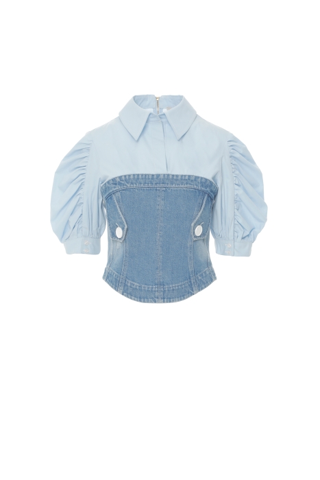 Gizia Blue Shirt With Back Zipper With Shirred Sleeves. 6 Gizia Blue Shirt With Back Zipper With Shirred Sleeves. 6