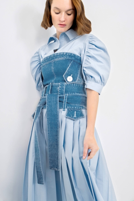 Gizia Blue Shirt With Back Zipper With Shirred Sleeves. 2 Gizia Blue Shirt With Back Zipper With Shirred Sleeves. 2