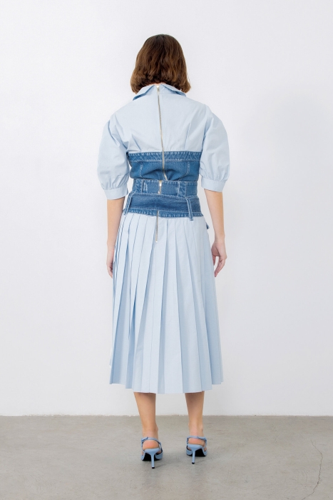 Gizia Blue Shirt With Back Zipper With Shirred Sleeves. 5 Gizia Blue Shirt With Back Zipper With Shirred Sleeves. 5