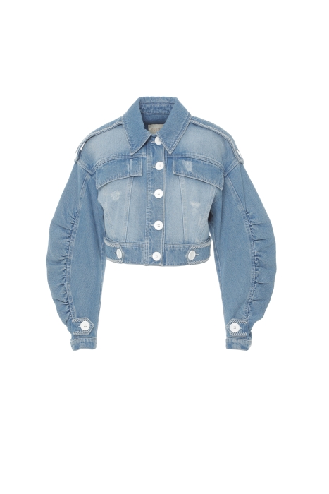 Gizia Shirred Jean Jacket with Epaulette Detail. 5 Gizia Shirred Jean Jacket with Epaulette Detail. 5
