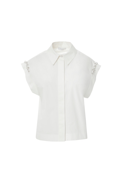 Gizia Embroidered Ecru Shirt with Chiffon Pleats. 4