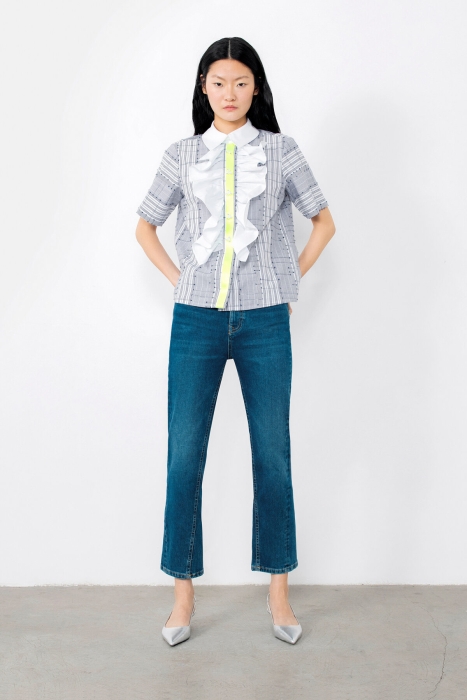 Gizia Pearl Embroidered Shirt with Ruffle Detail. 1
