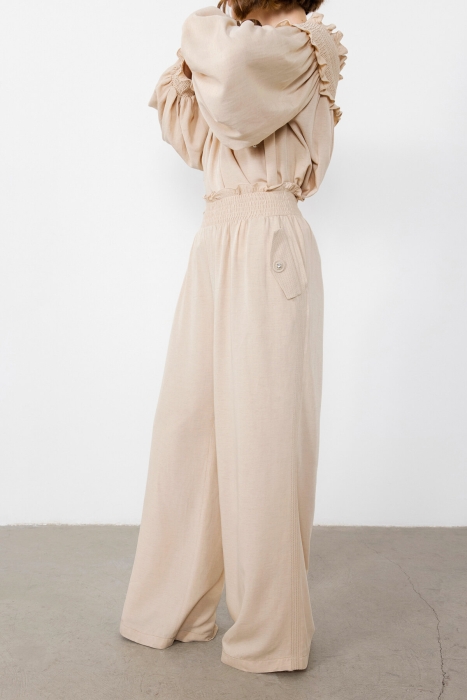 Gizia Beige Trousers with Embroidery and Button Detail. 3