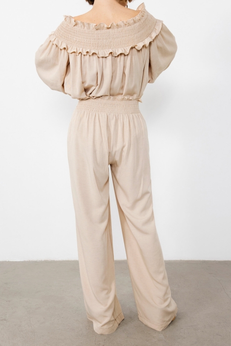Gizia Beige Trousers with Embroidery and Button Detail. 4