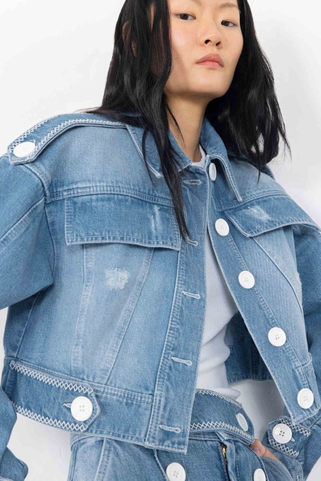 Gizia Shirred Jean Jacket with Epaulette Detail. 3 Gizia Shirred Jean Jacket with Epaulette Detail. 3