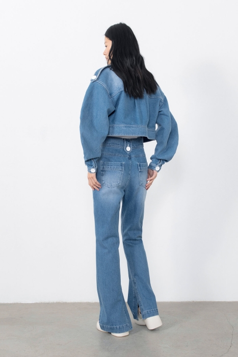 Gizia Shirred Jean Jacket with Epaulette Detail. 4 Gizia Shirred Jean Jacket with Epaulette Detail. 4