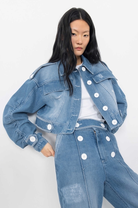 Gizia Jeans with Button Epaulette Slit Detail. 2 Gizia Jeans with Button Epaulette Slit Detail. 2