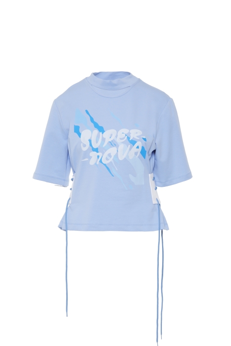 Gizia Supernova Printed Blue T-Shirt With Waist Binding Detail. 1