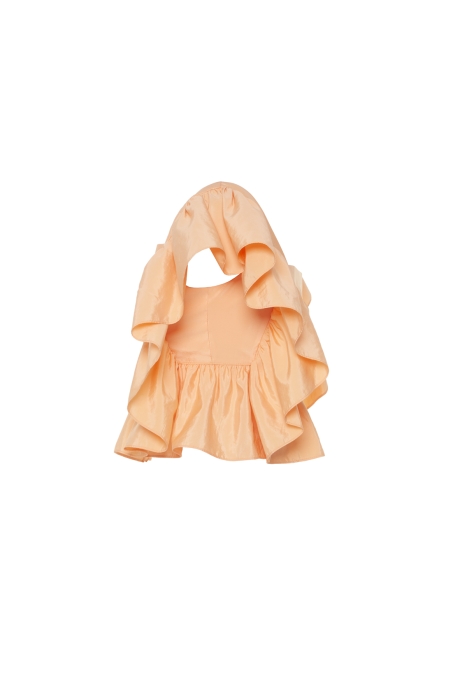 Gizia Square Neckline Orange Crop Top With Puffy Sleeves With Zipper. 2